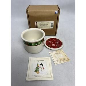 Longaberger Pottery Holiday One Pint Crock Snowflake With Lid Excellent Shape